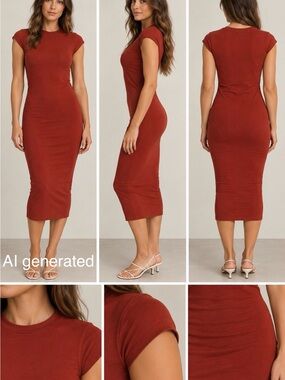 Missguided Rust Red Ribbed Cap-Sleeve Midi Dress